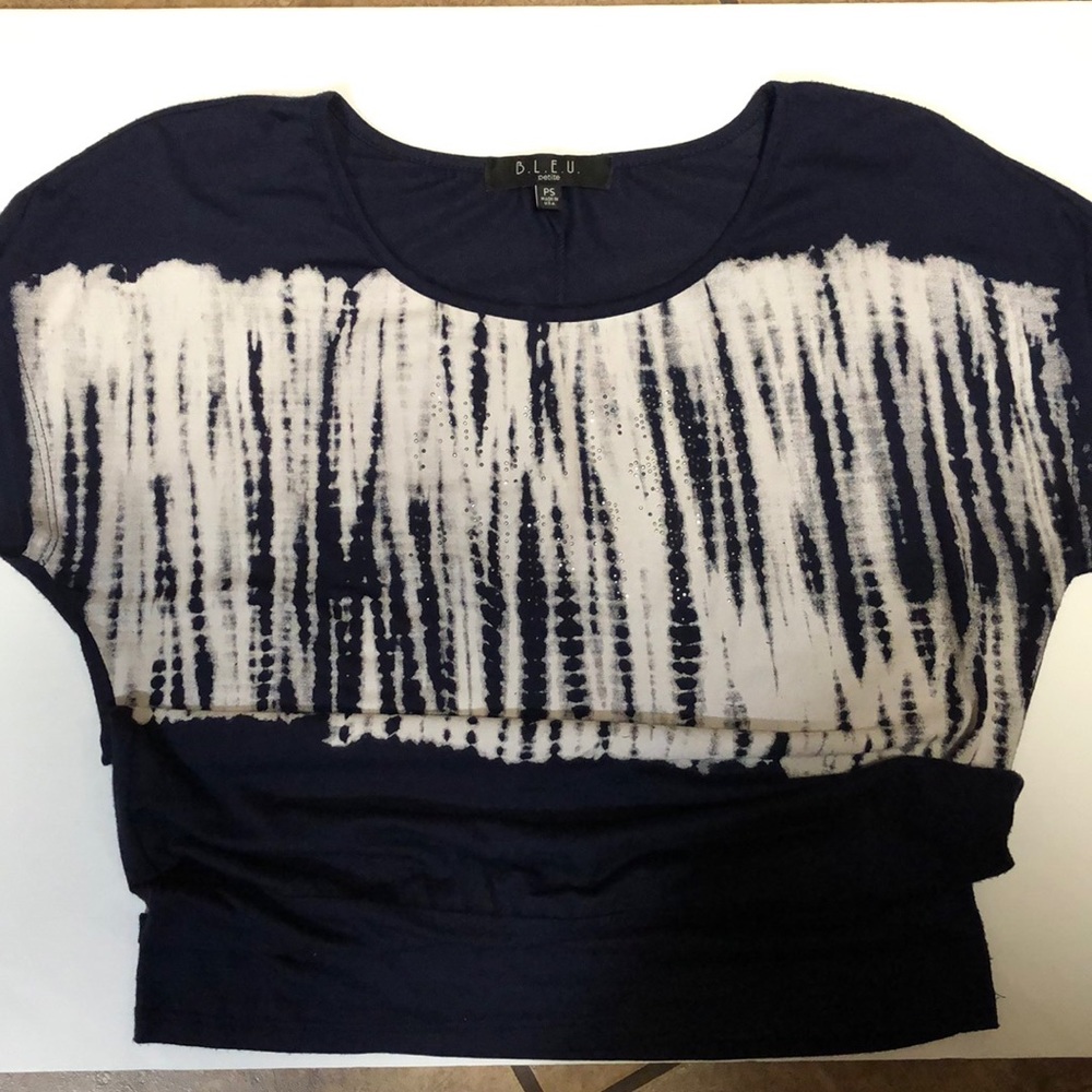 Navy and white embellishment blouse